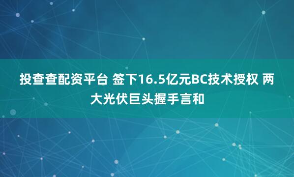 投查查配资平台 签下16.5亿元BC技术授权 两大光伏巨头握手言和